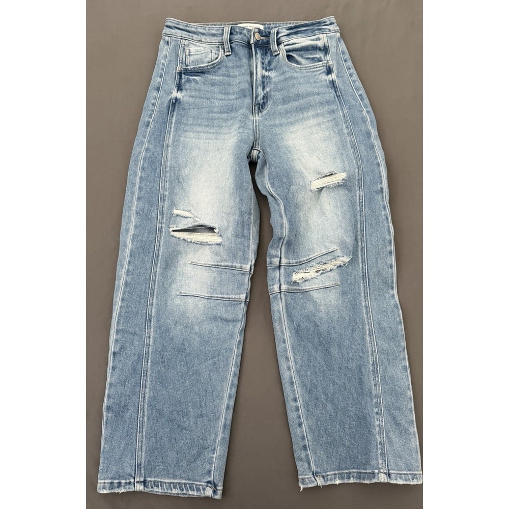 Flying Monkey Barrel Jeans Womens Sz 28 Blue Denim Distressed High Rise Stretch